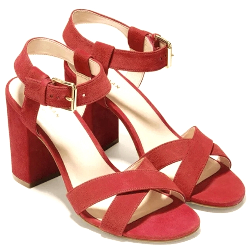 COLE HAAN Kadi Chunky Heel Suede Sandals ~ EUC
